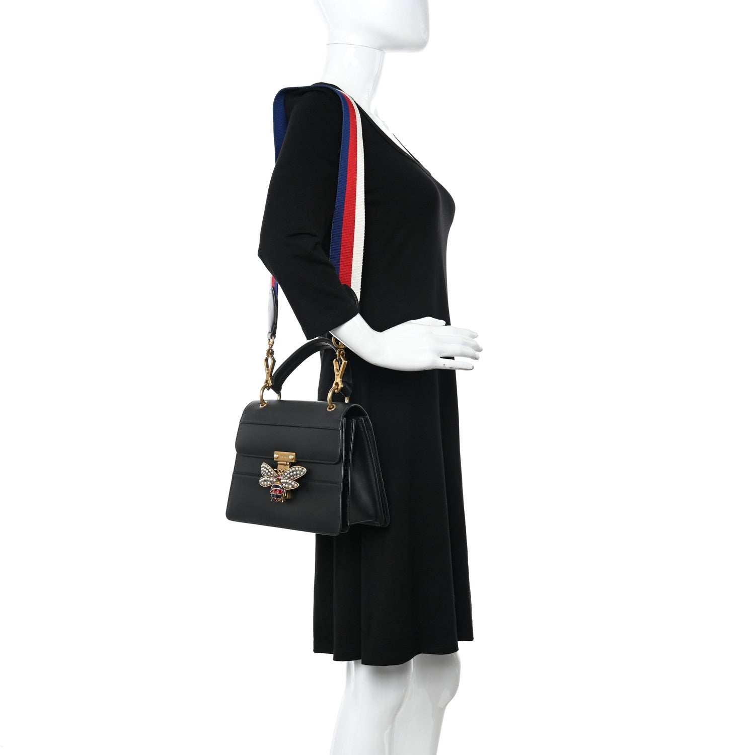 Gucci Calfskin Sylvie Web Small Queen Margaret Top Handle Bag Black 2 of 13