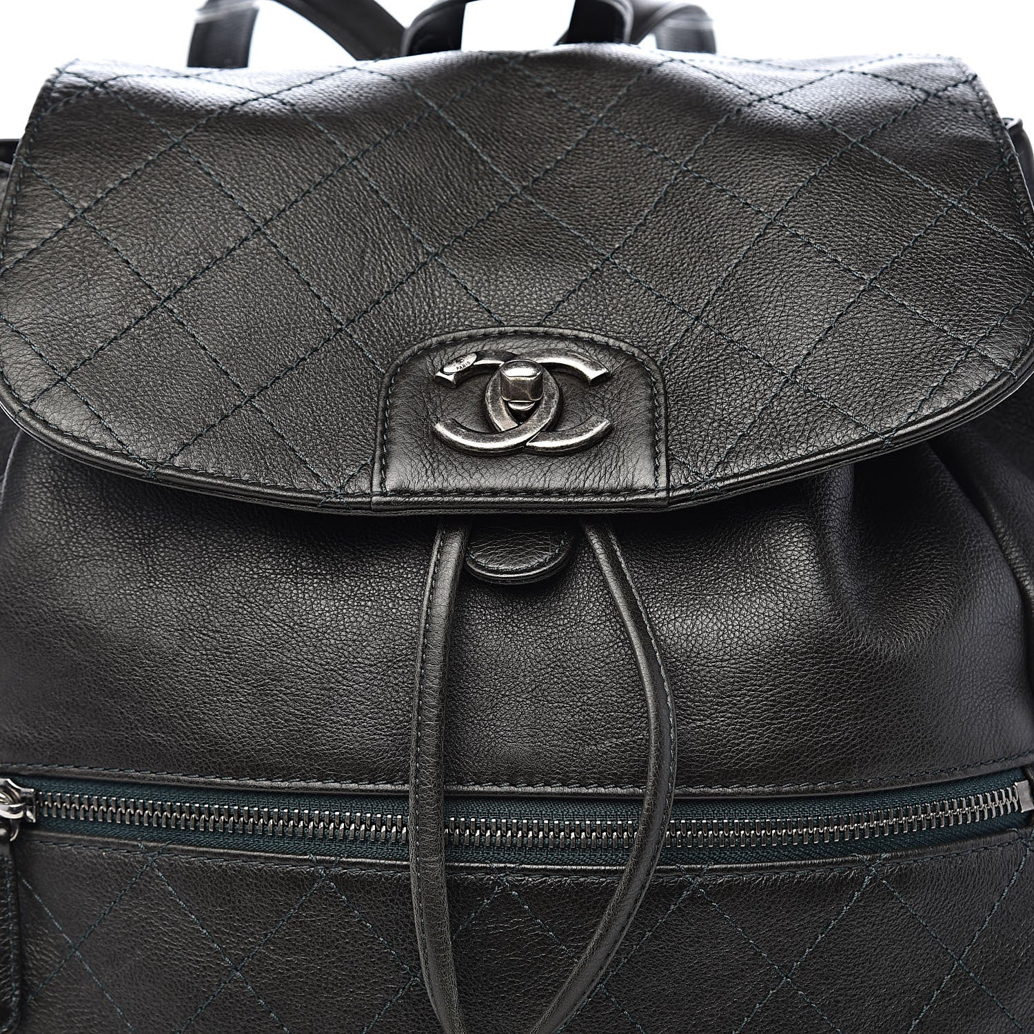 Chanel Grained Calfskin Stitched Pocket Backpack Dark Green 11 of 11