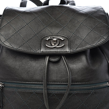 Chanel Grained Calfskin Stitched Pocket Backpack Dark Green 11 of 11