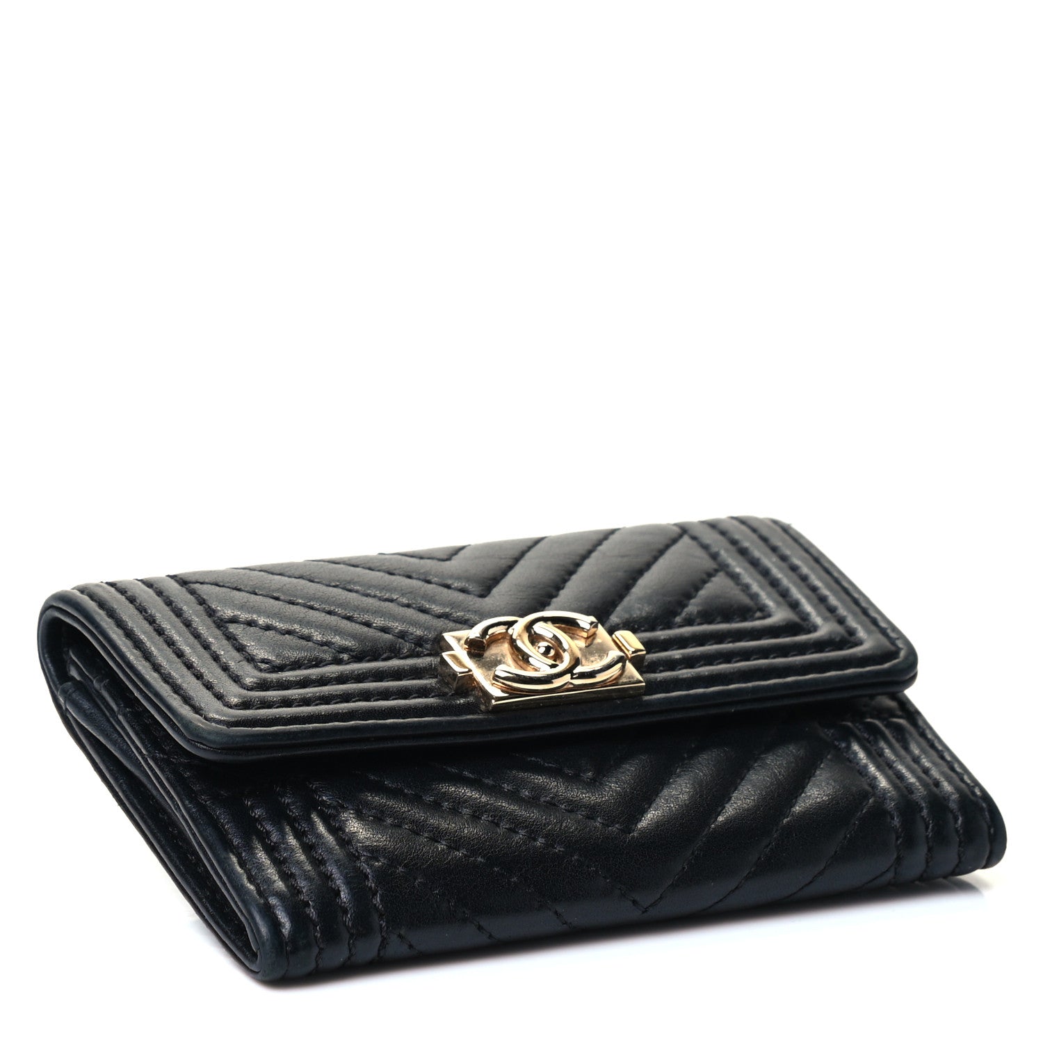 Chanel Lambskin Chevron Quilted Boy Card Holder Wallet Black 3 of 4