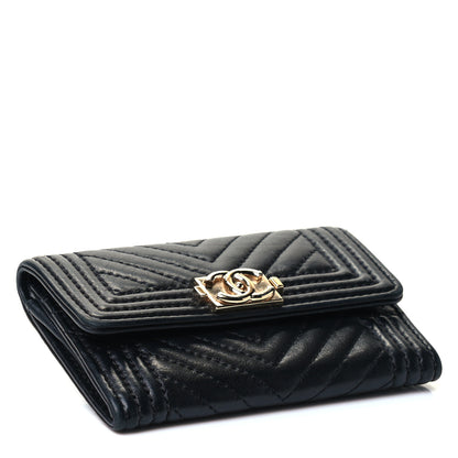 Chanel Lambskin Chevron Quilted Boy Card Holder Wallet Black 3 of 4