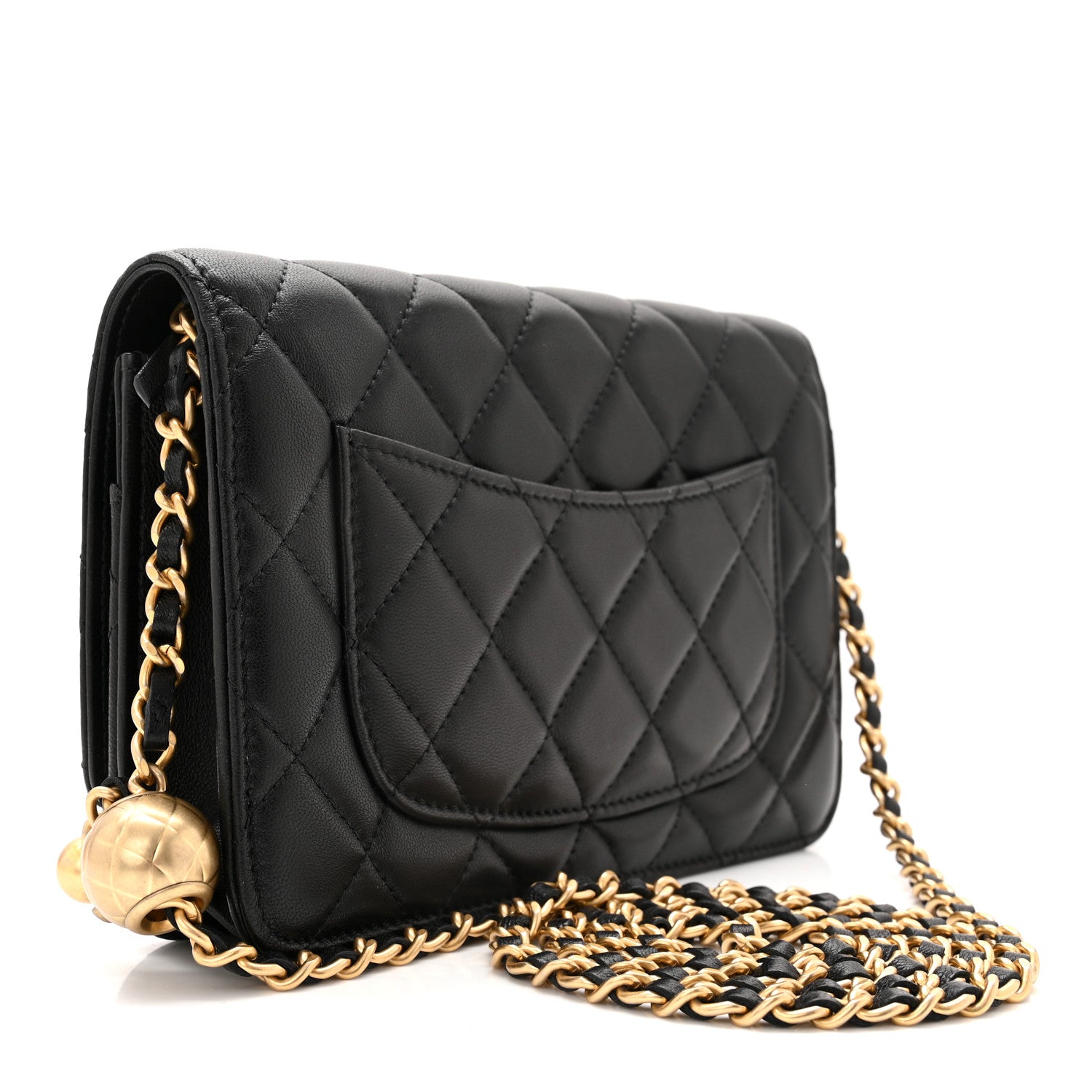 Chanel Lambskin Quilted CC Pearl Crush Wallet on Chain WOC Black 3 of 11