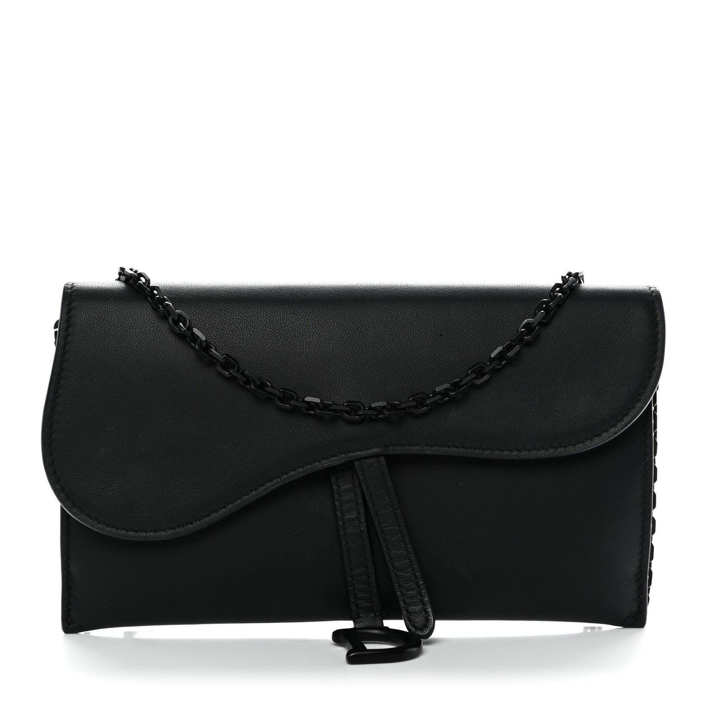 Ultra Matte Calfskin Saddle Chain Wallet Pouch Black