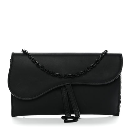 Christian Dior Ultra Matte Calfskin Saddle Chain Wallet Pouch Black 1 of 12