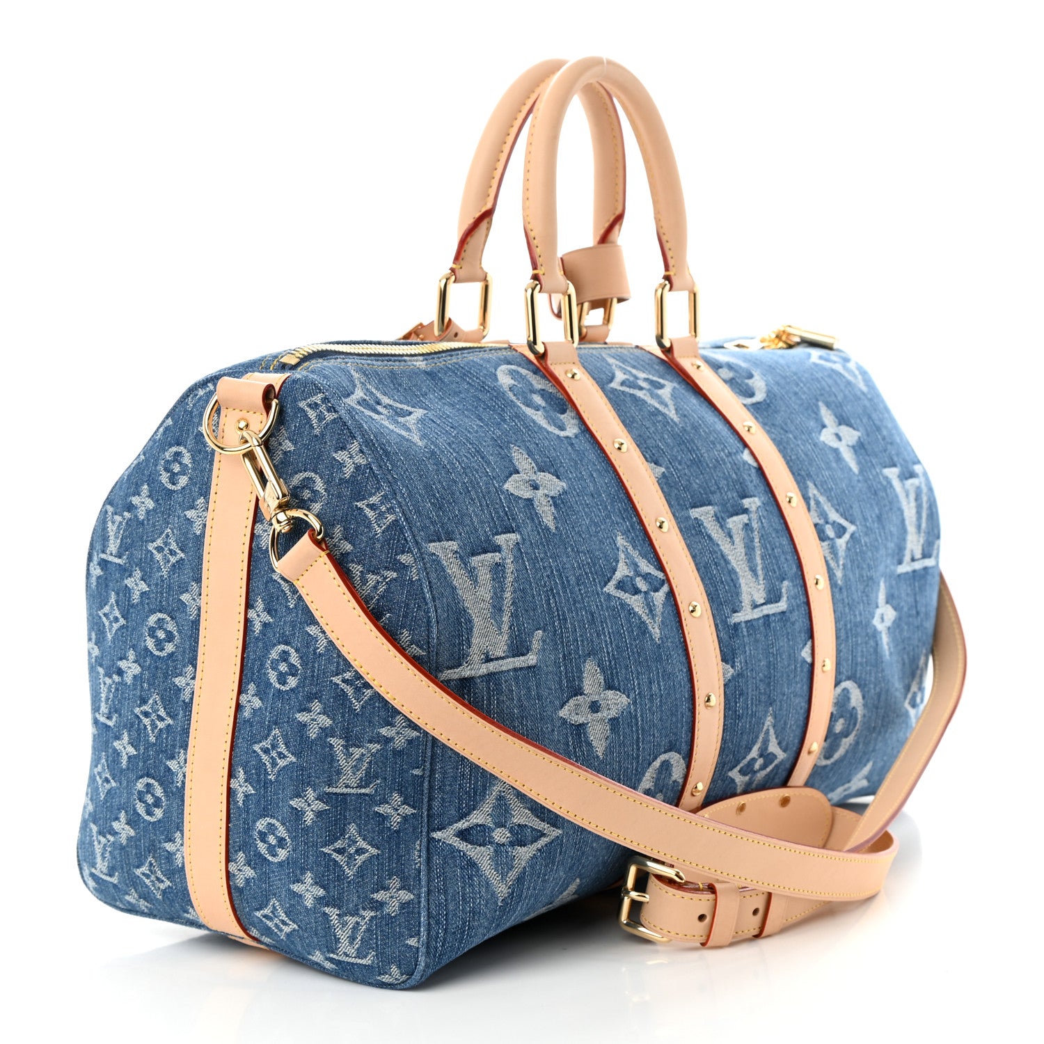 Louis Vuitton Denim Monogram New LV Remix Keepall Bandouliere 45 Blue 2 of 9
