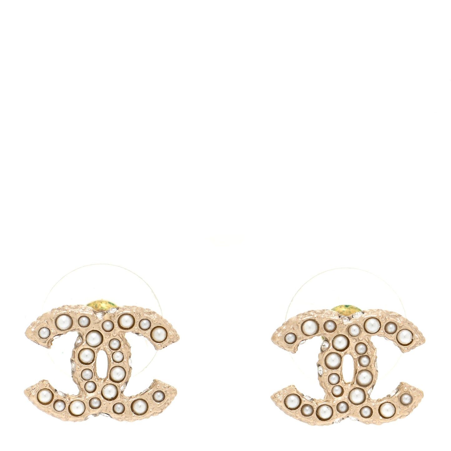 Pearl Crystal CC Stud Earrings Gold
