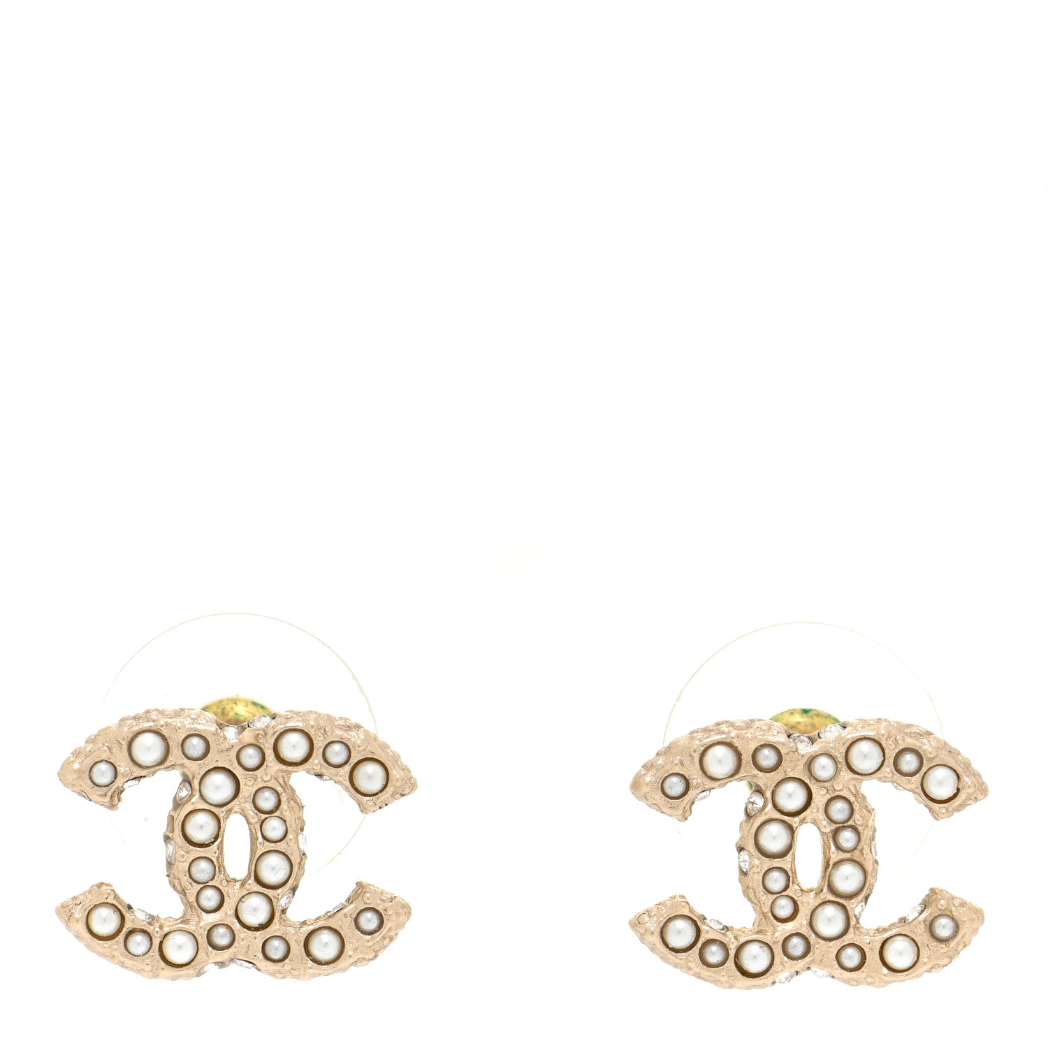 Chanel Pearl Crystal CC Stud Earrings Gold 1 of 5