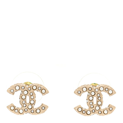 Chanel Pearl Crystal CC Stud Earrings Gold 1 of 5