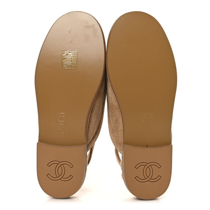 Chanel Suede Calfskin CC Slingback Loafers 35 Dark Beige 6 of 10