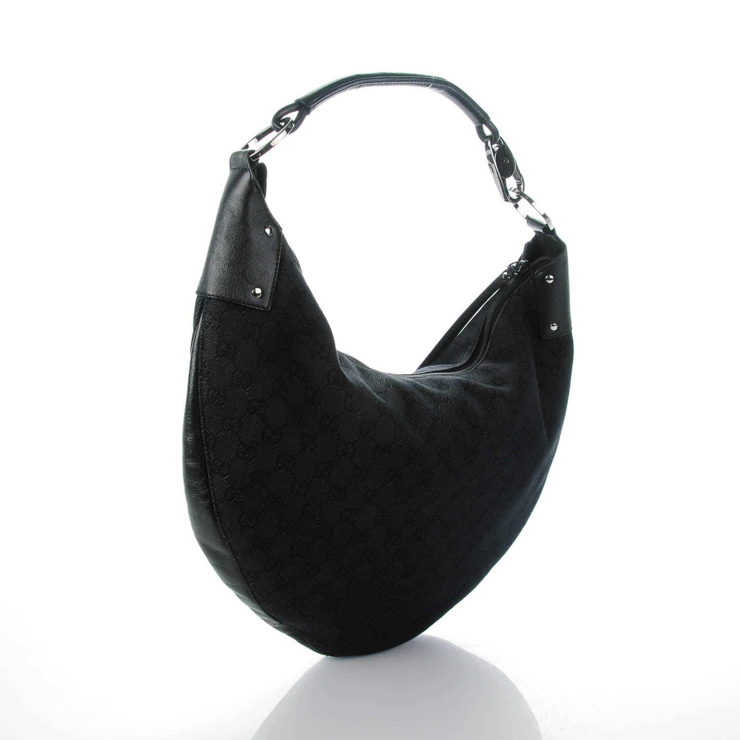 Gucci Denim Monogram Half Moon Hobo Black 3 of 7