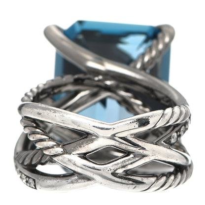 David Yurman Darkened Sterling Silver Diamond Hampton Blue Topaz 15mm Cable Wrap Ring 54 6.75 4 of 5