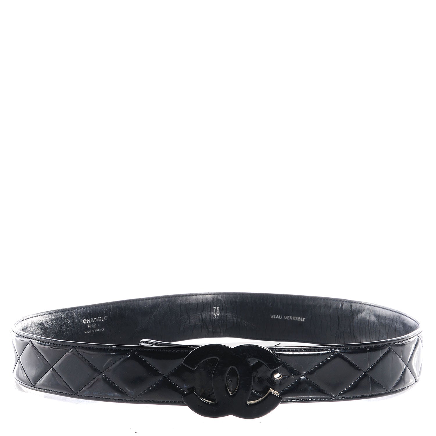 Chanel Patent Calfskin Quilted CC Belt 75 30 Black 1 of 8