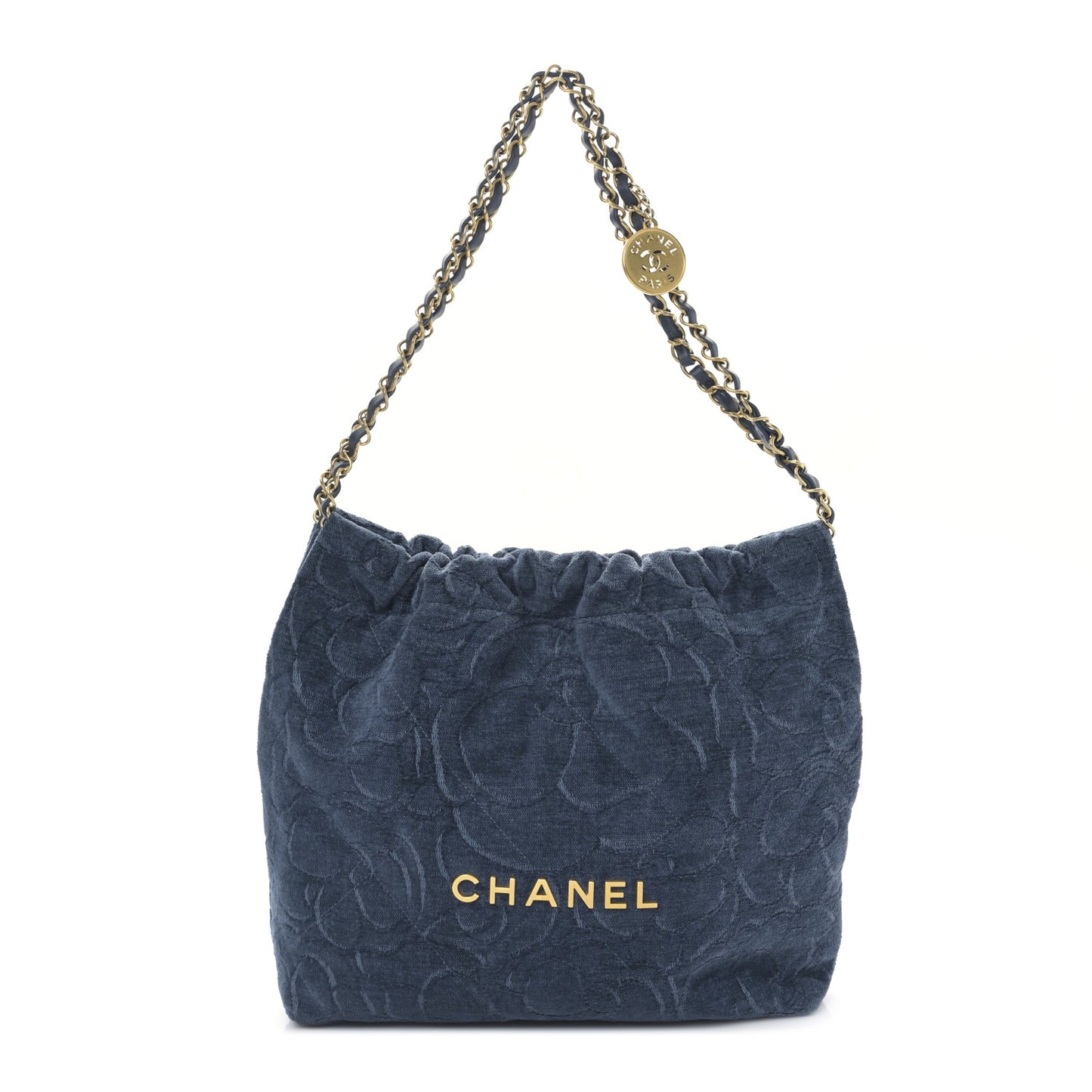 Velvet Camellia Quilted Small Chanel 22 Dark Blue