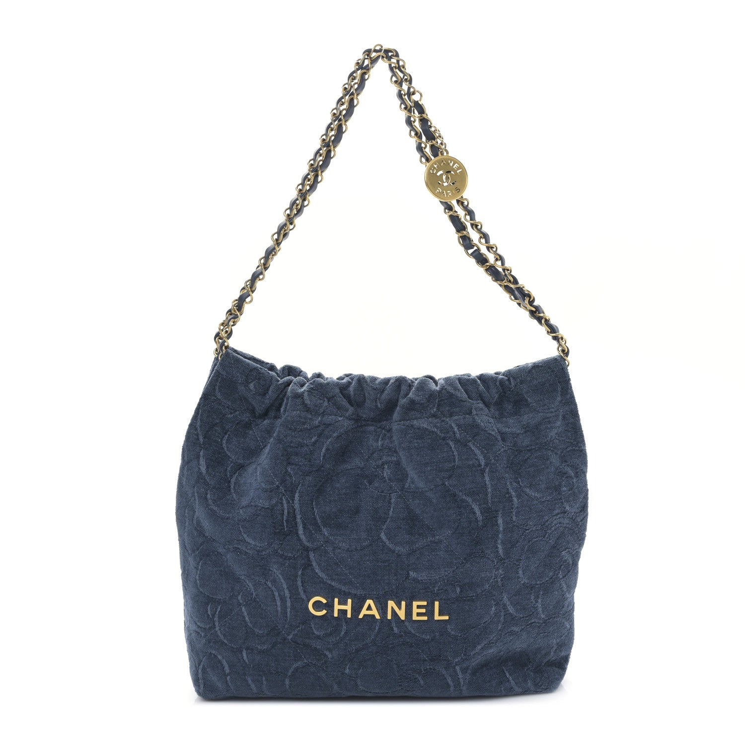 Chanel Velvet Camellia Quilted Small Chanel 22 Dark Blue 3 of 10