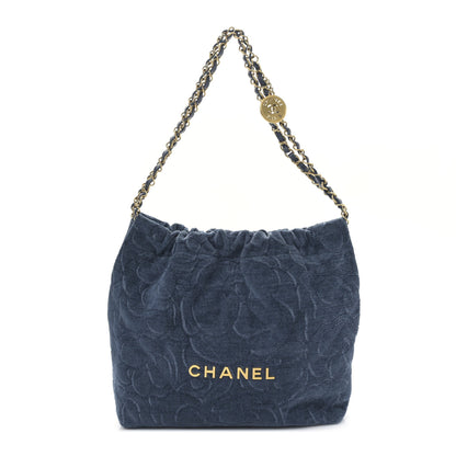 Chanel Velvet Camellia Quilted Small Chanel 22 Dark Blue 3 of 10