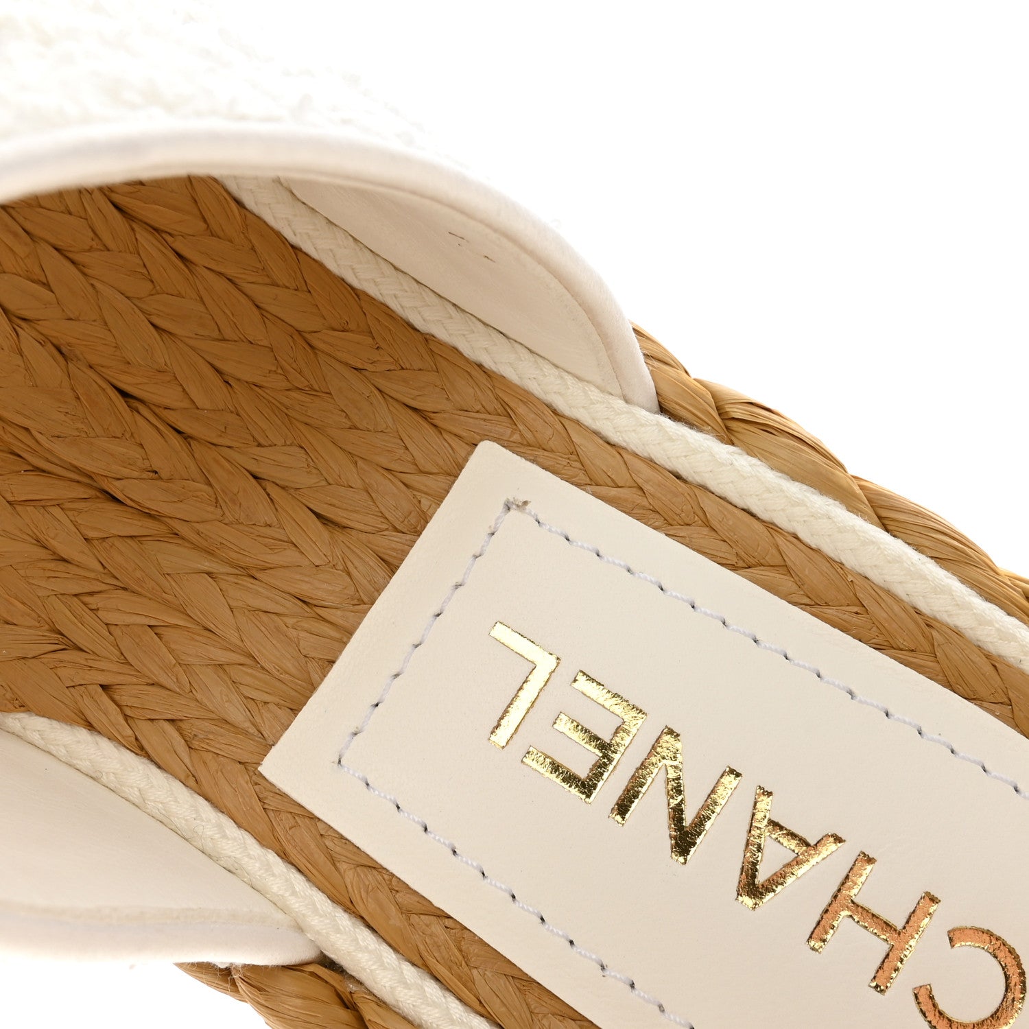 Chanel Terry Cloth Raffia CC Logo Thong Sandals 37 White 10 of 13