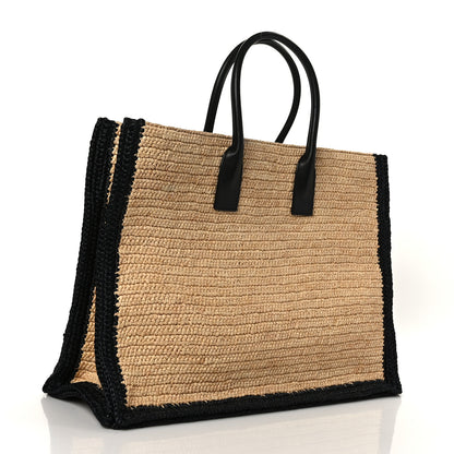 Saint Laurent Raffia Calfskin Rive Gauche Tote Naturale Black 3 of 9
