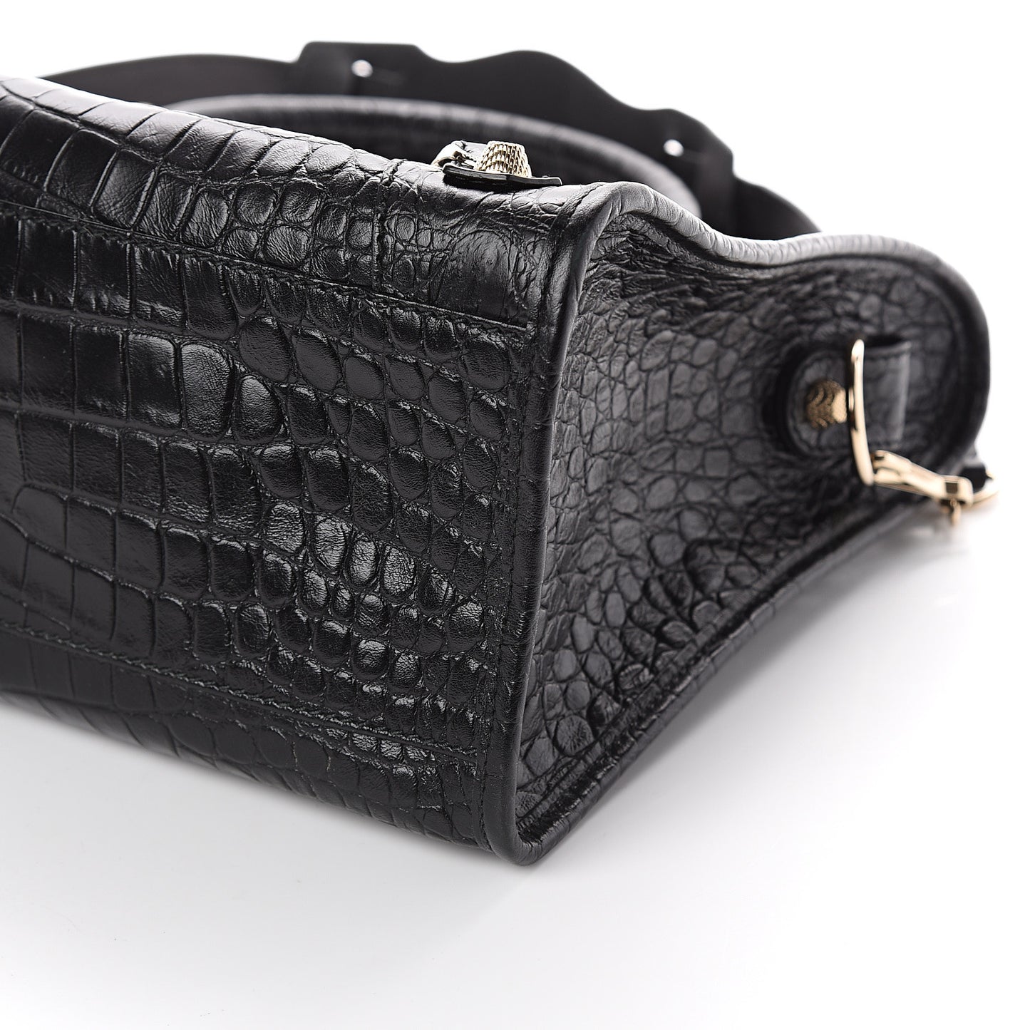 Calfskin Crocodile Embossed Giant 12 Gold Hardware City Black