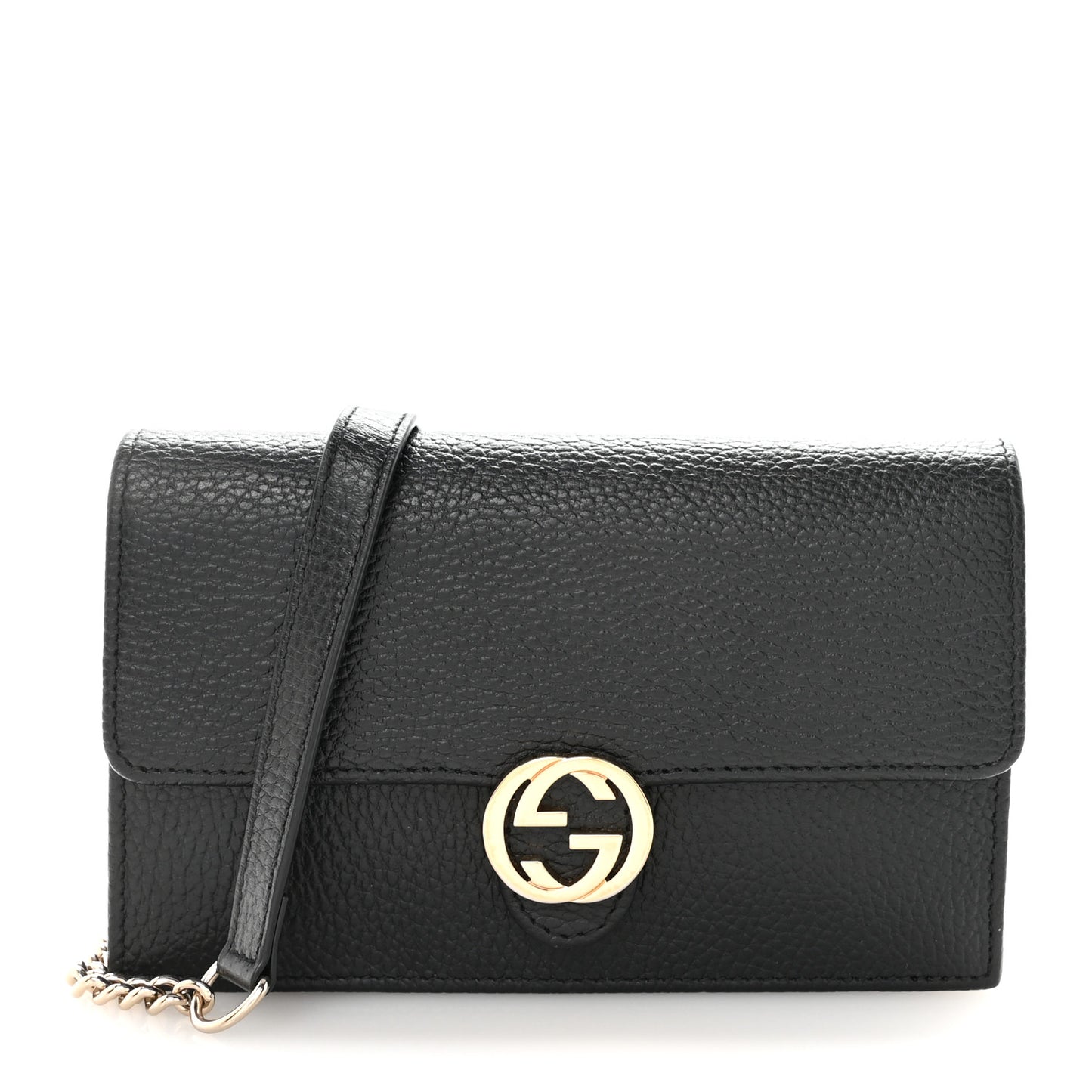Dollar Calfskin Interlocking G Chain Wallet Black
