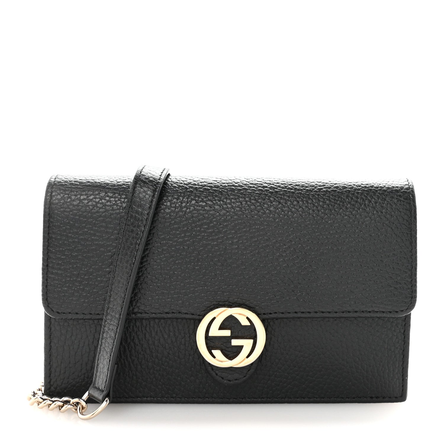 Gucci Dollar Calfskin Interlocking G Chain Wallet Black 1 of 9