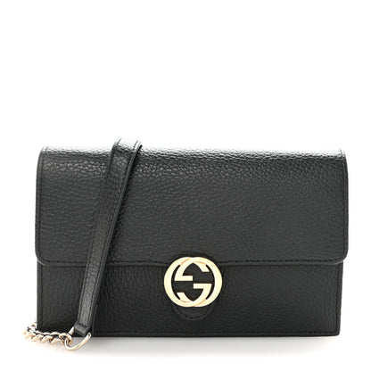 Gucci Dollar Calfskin Interlocking G Chain Wallet Black 1 of 9