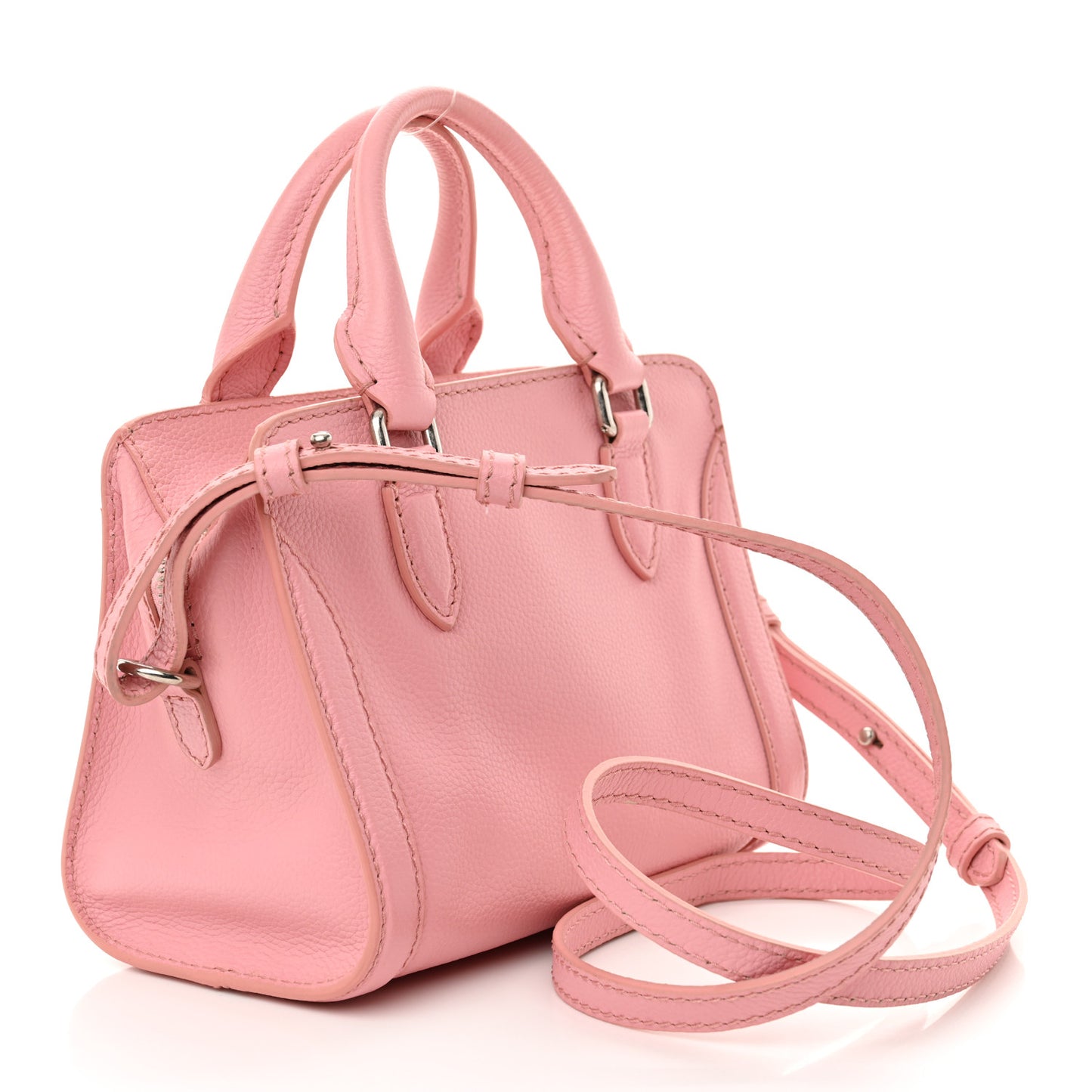 Pebbled Calfskin Mini Skull Padlock Zip Around Tote Petal