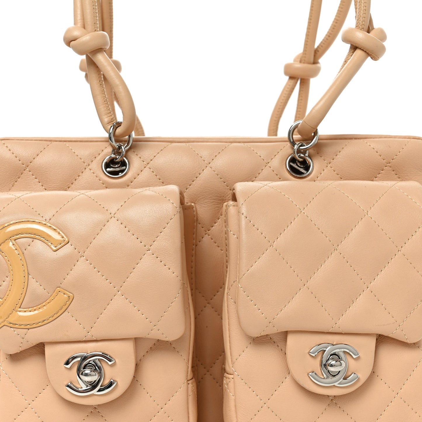 Calfskin Quilted Small Cambon Multipocket Reporter Beige