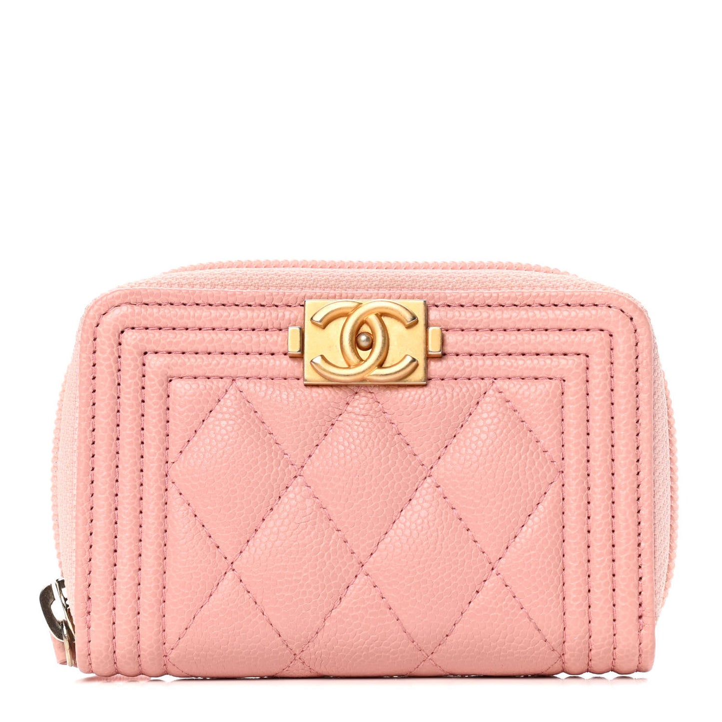 Caviar Quilted Boy Zip Around Coin Purse Wallet Light Pink