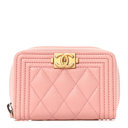 Chanel Caviar Quilted Boy Zip Around Coin Purse Wallet Light Pink 1 of 10