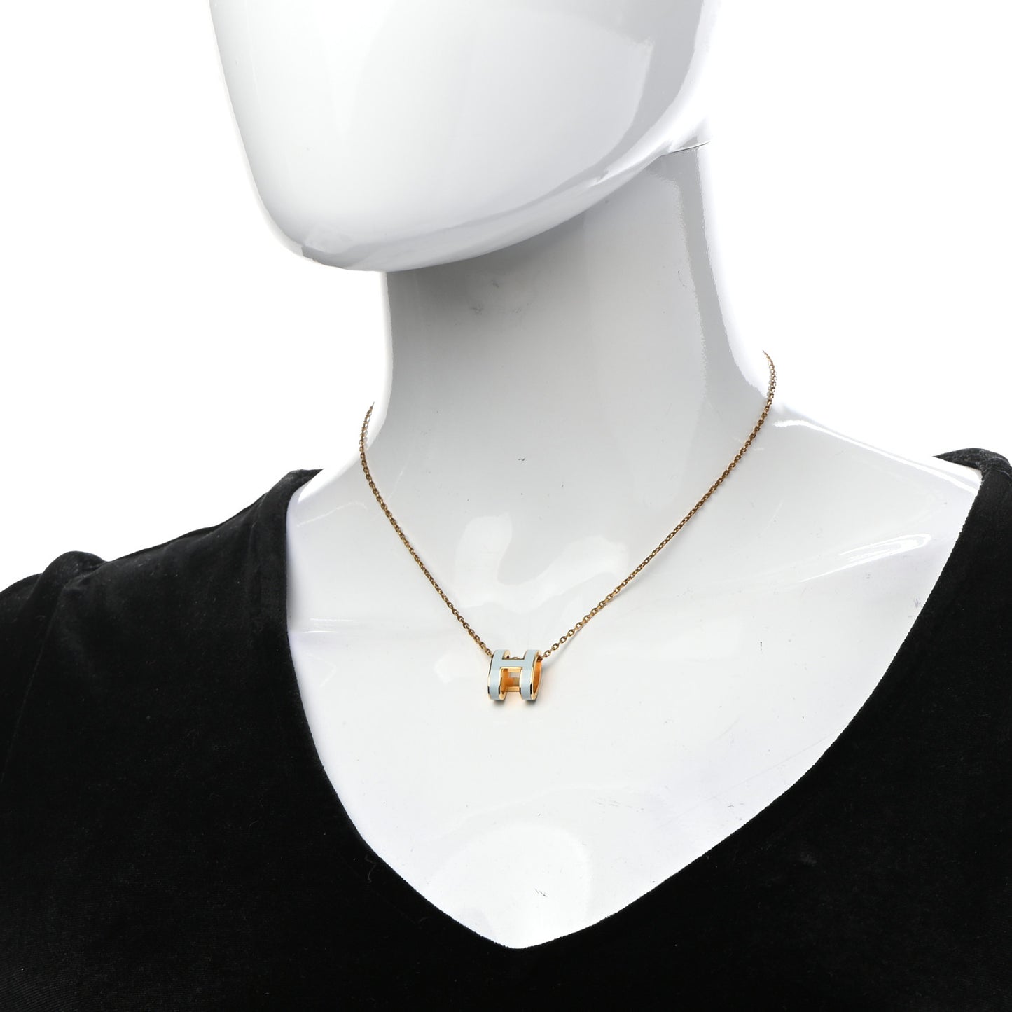 Lacquered Gold Pop H Pendant Necklace Bleu Pastel