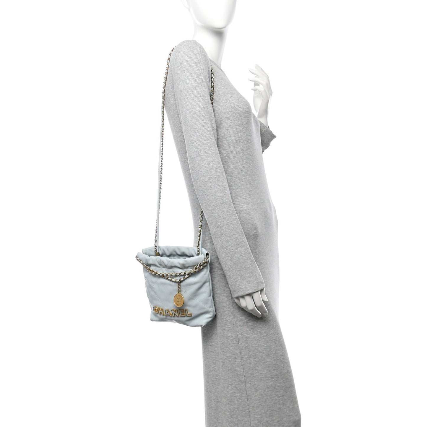 Shiny Caviar Quilted Mini Chanel 22 Light Blue