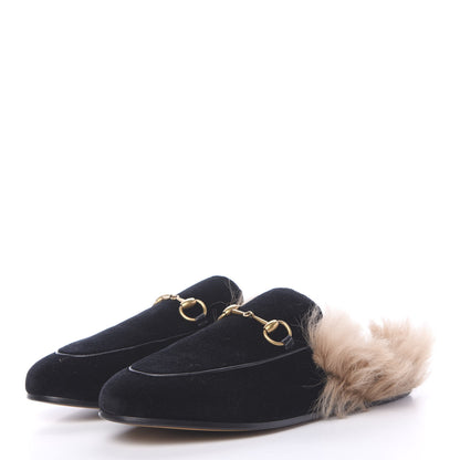 Gucci Velvet Fur Womens Princetown Slippers 38 Black 3 of 8