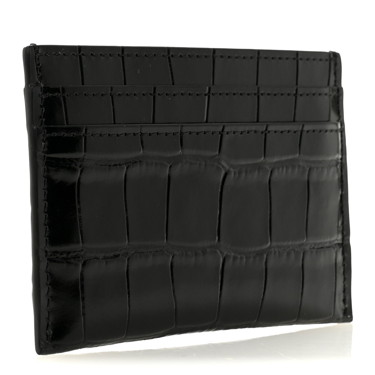 Calfskin Crocodile Embossed Crococo Card Holder Black