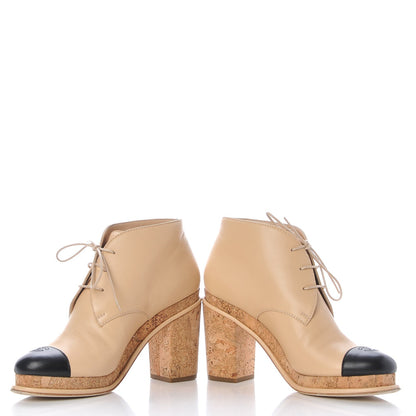 Chanel Lambskin Cork Cap Toe CC Lacets Booties 40 Beige Black 5 of 12