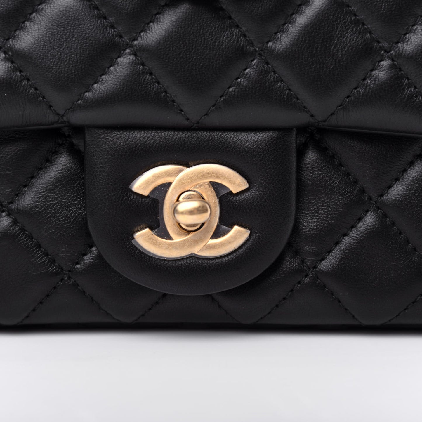 Lambskin Quilted Mini Rectangular Pearl Crush Flap Black