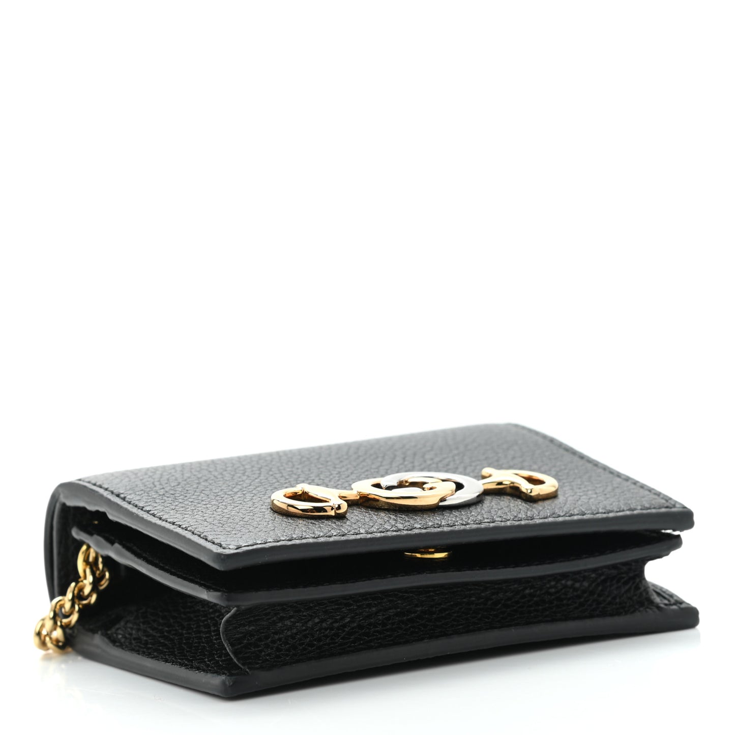 Grainy Calfskin Zumi Chain Card Case Wallet Black