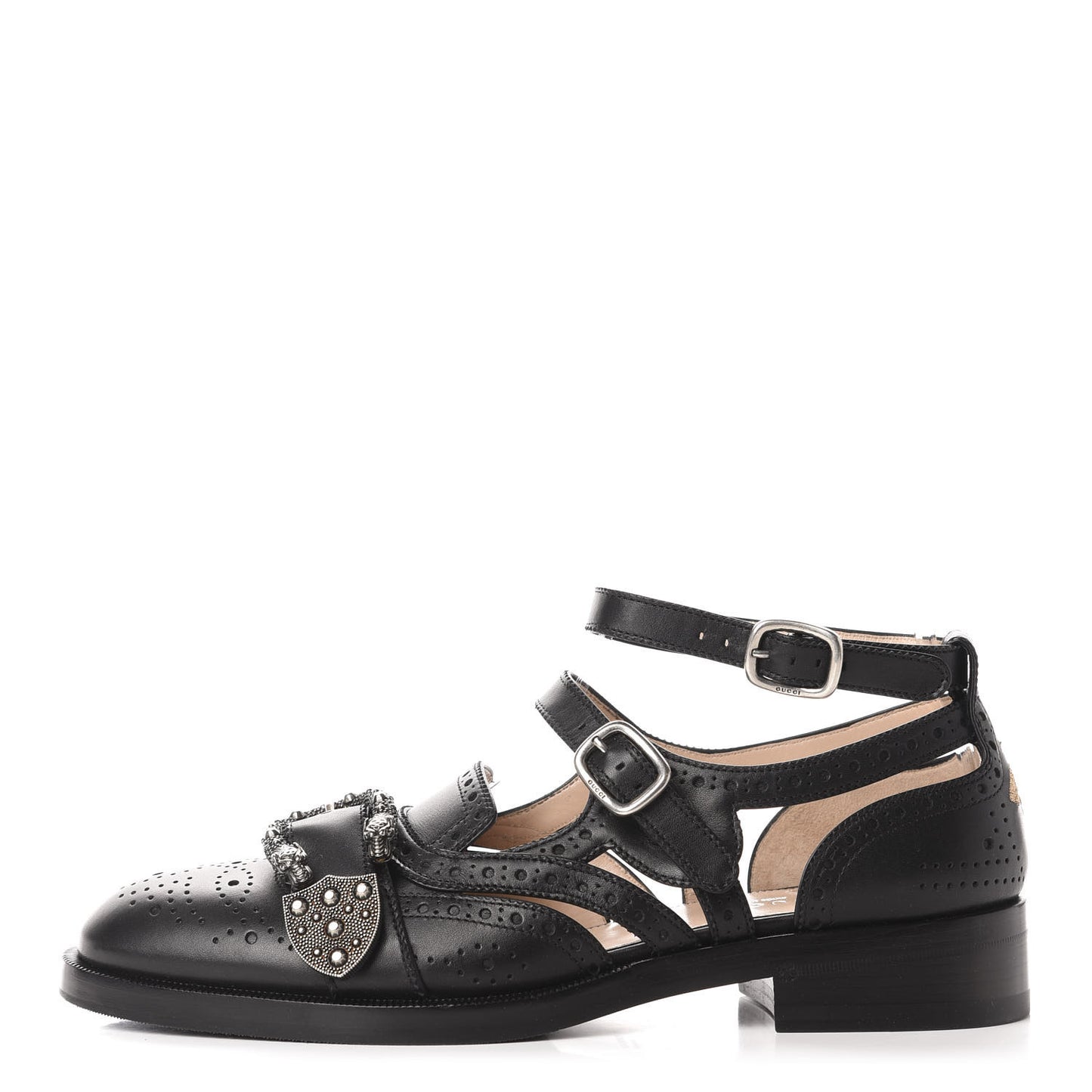 Calfskin Bee Embroidered Womens Queercore Brogue Wingtip Monk Strap Loafers 40 Black