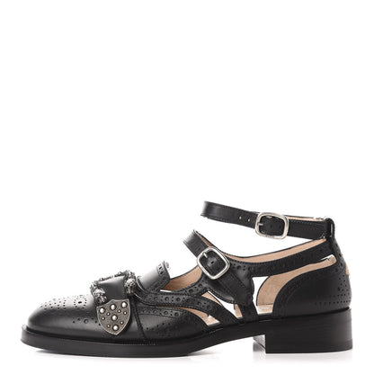 Gucci Calfskin Bee Embroidered Womens Queercore Brogue Wingtip Monk Strap Loafers 40 Black 1 of 10