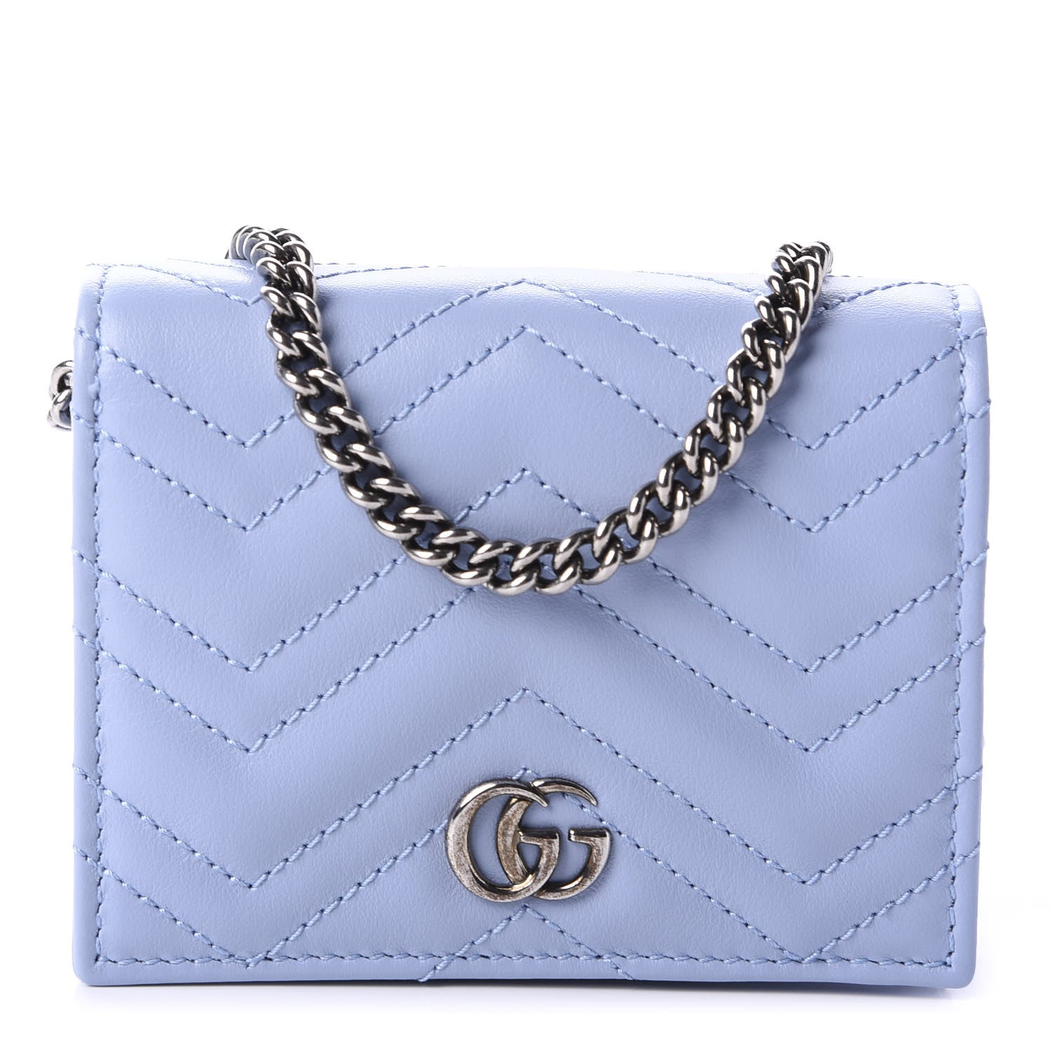 Gucci Calfskin Matelasse GG Marmont Mini Wallet On Chain Porcelain Light Blue 1 of 10