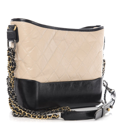 Chanel Aged Calfskin Quilted Medium Gabrielle Hobo Beige Black 4 of 12