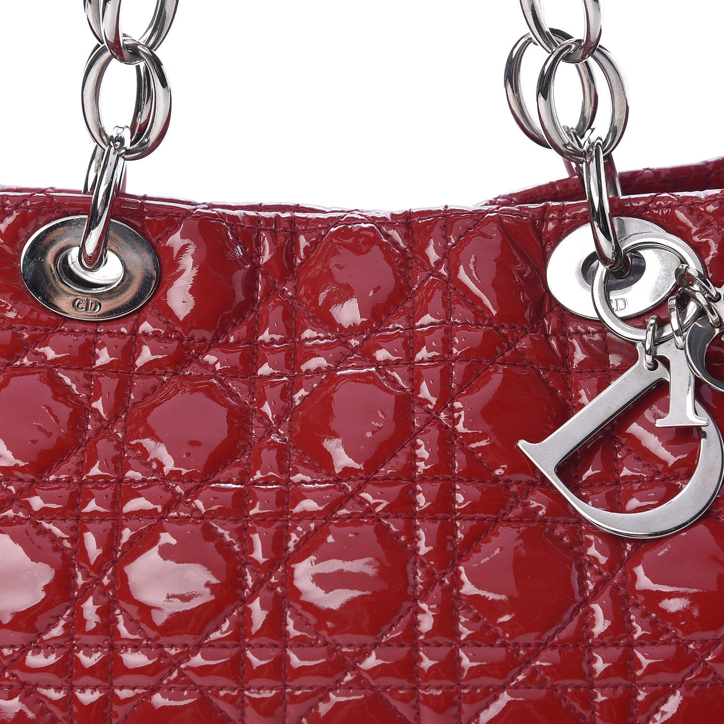 Patent Cannage Small Dior Soft Shopping Tote Red