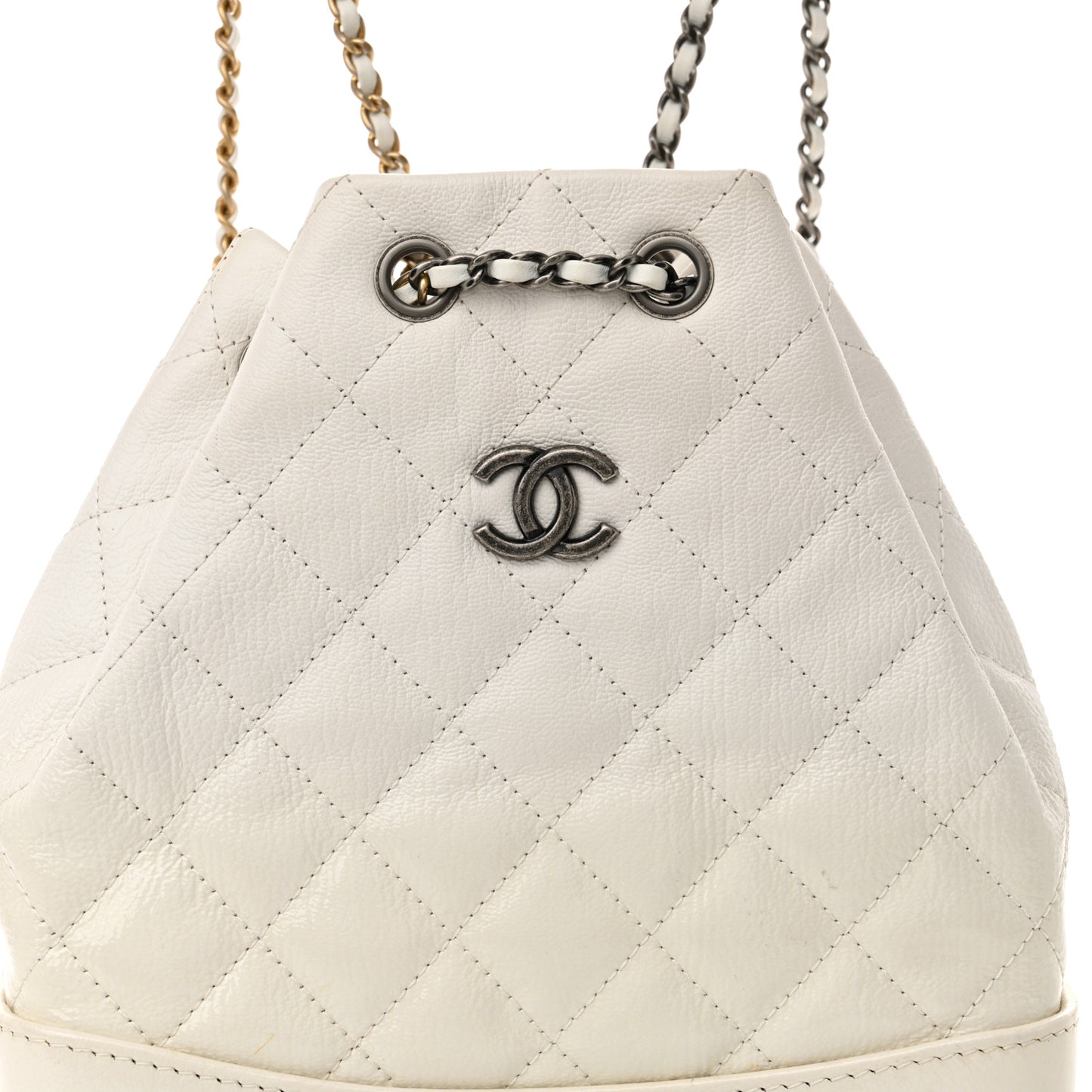 Patent Goatskin Quilted Small Gabrielle Backpack White