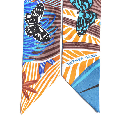 Hermes Silk Jaguar Quetzal Twilly Brun Bleu Orange 3 of 4