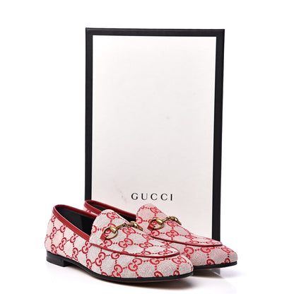 Gucci Canvas GG Monogram Horsebit Womens Jordaan Loafers 37 Gardenia Hibiscus Red 9 of 9