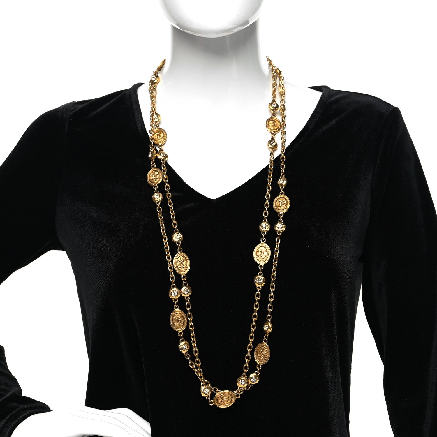 Chanel Crystal CC Medallion Station Necklace Gold 2 of 5