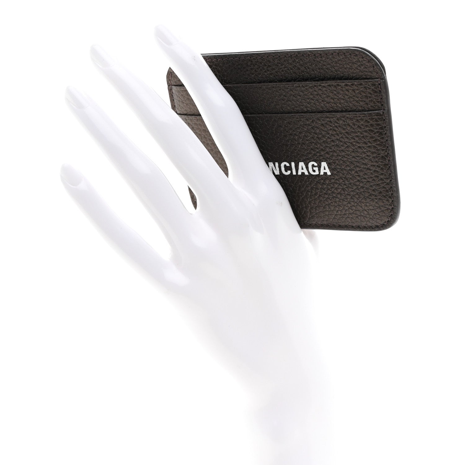 Balenciaga Metallized Grained Calfskin Logo Cash Rounded Card Holder Dark Bronze White 2 of 7