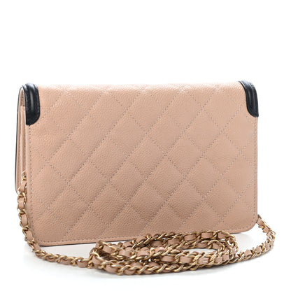 Chanel Caviar Quilted CC Filigree Wallet On Chain WOC Beige Black 3 of 10