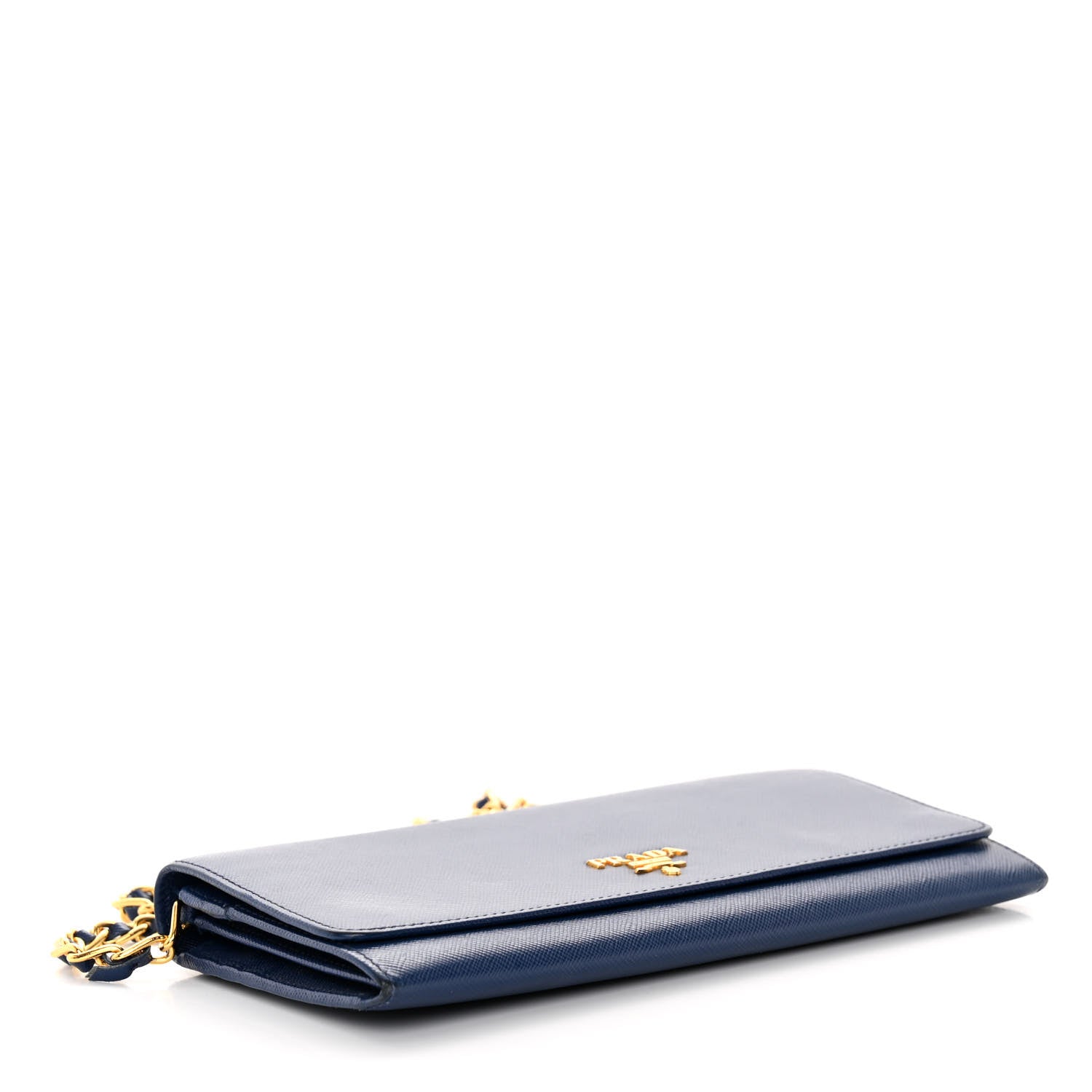 Prada Saffiano Metal Oro Chain Wallet Bleuette 4 of 9
