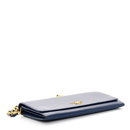 Prada Saffiano Metal Oro Chain Wallet Bleuette 4 of 9