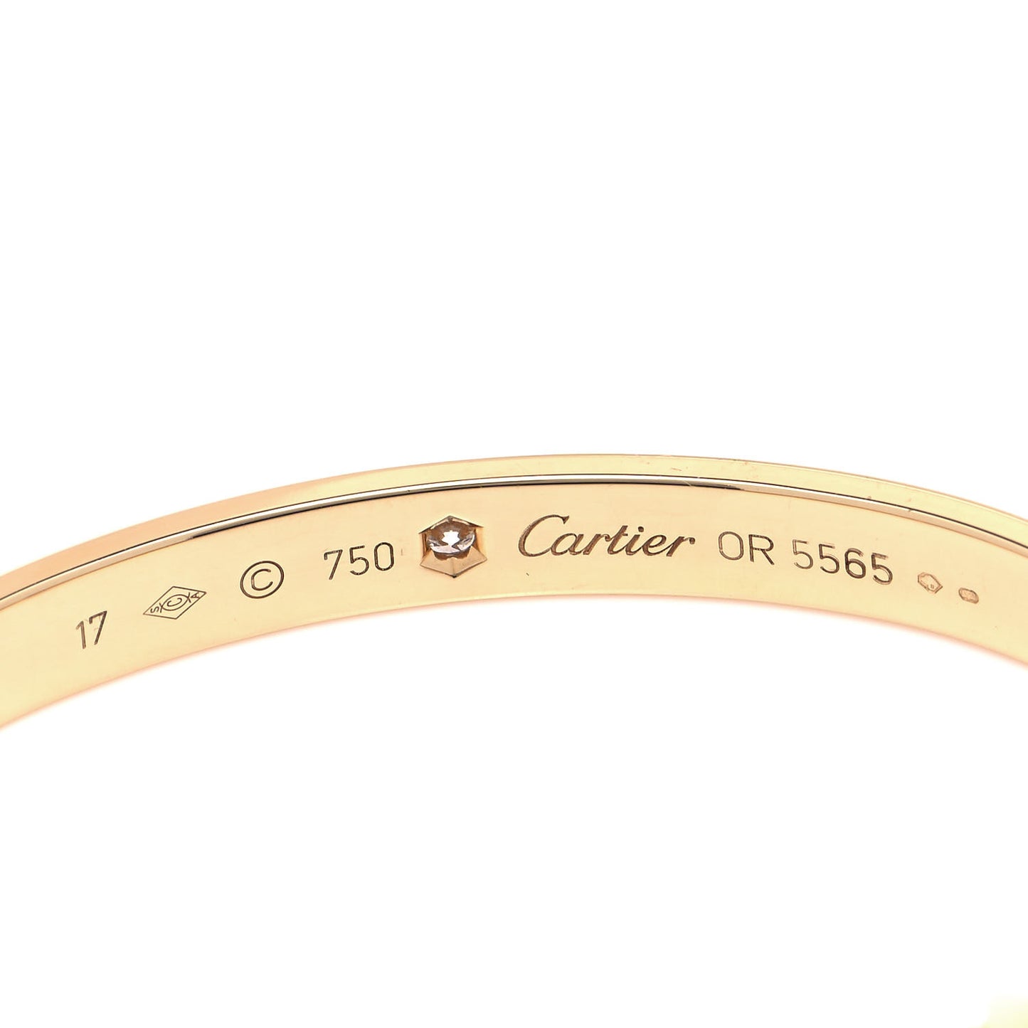 18K Yellow Gold 1 Diamond LOVE Cuff Bracelet 17